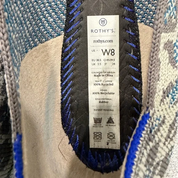 Rothy's Gray Leopard Knit Slip-On Flats with Blue Trim - Picture 4 of 6